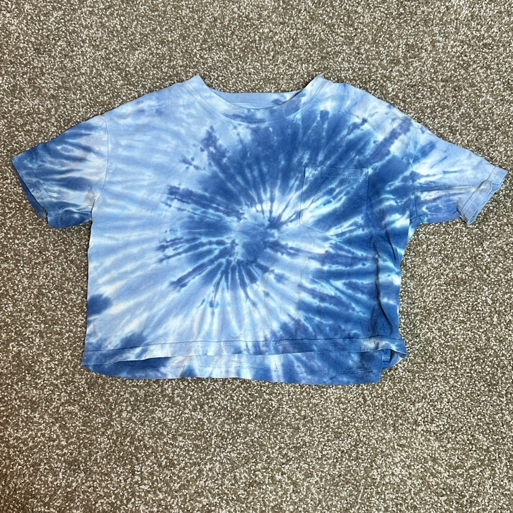 Ocean Drive Blue Tie Dye Cropped T-Shirt Youth Size L EUC